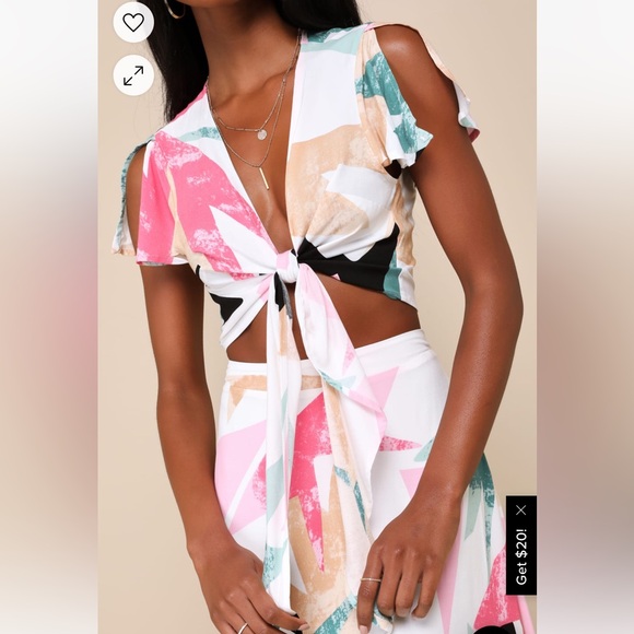 Lulus Daydreaming White Print Two Piece Maxi Dress Size: M - Picture 3 of 5